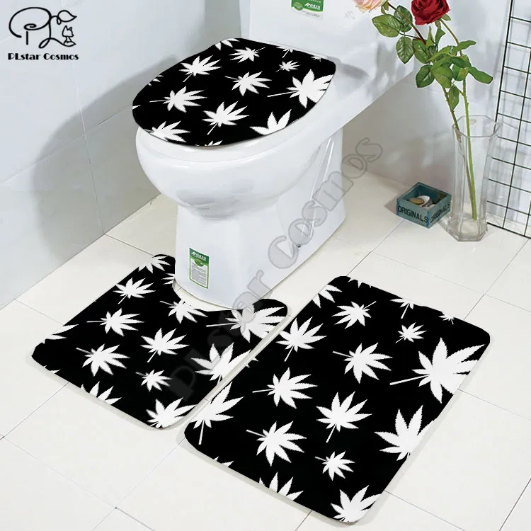 Cartoon funny weed 3D printed Bathroom Pedestal Rug Lid Toilet Cover Bath Mat Set drop shipping style-3