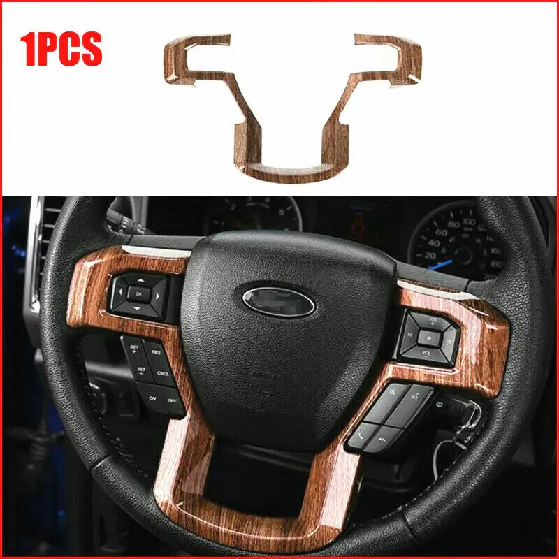 

For Ford F150 F-150 2015-2019 Peach Wood Grain Steering Wheel Button Conver Trim