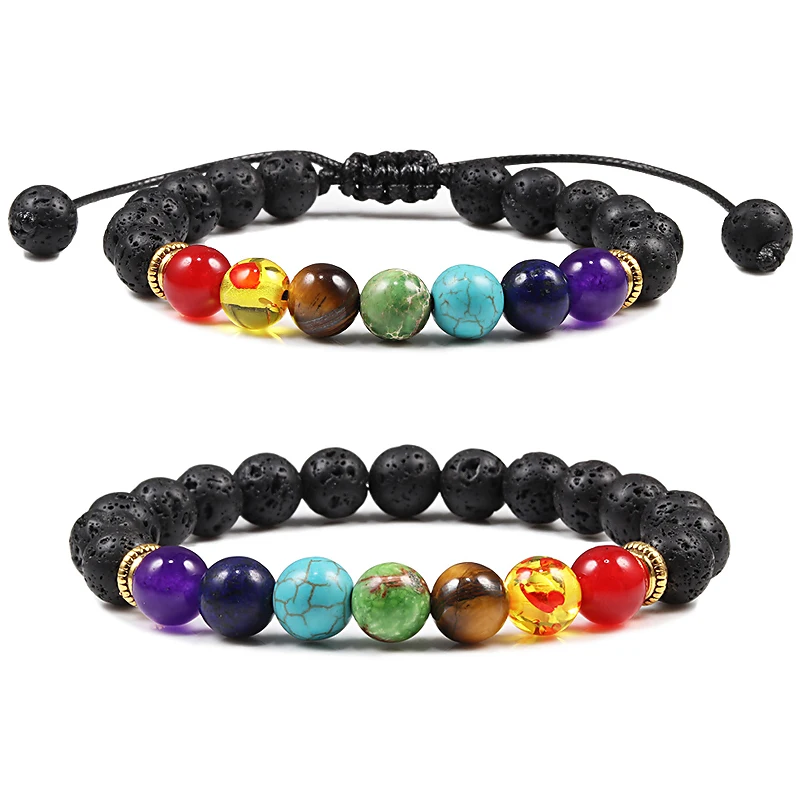 7 Chakra Beads Natural Lava Tiger Eye Stone Bracelet For Women Men Healing Balance Therapy Bracelets Jewelry Prayer Adjustable