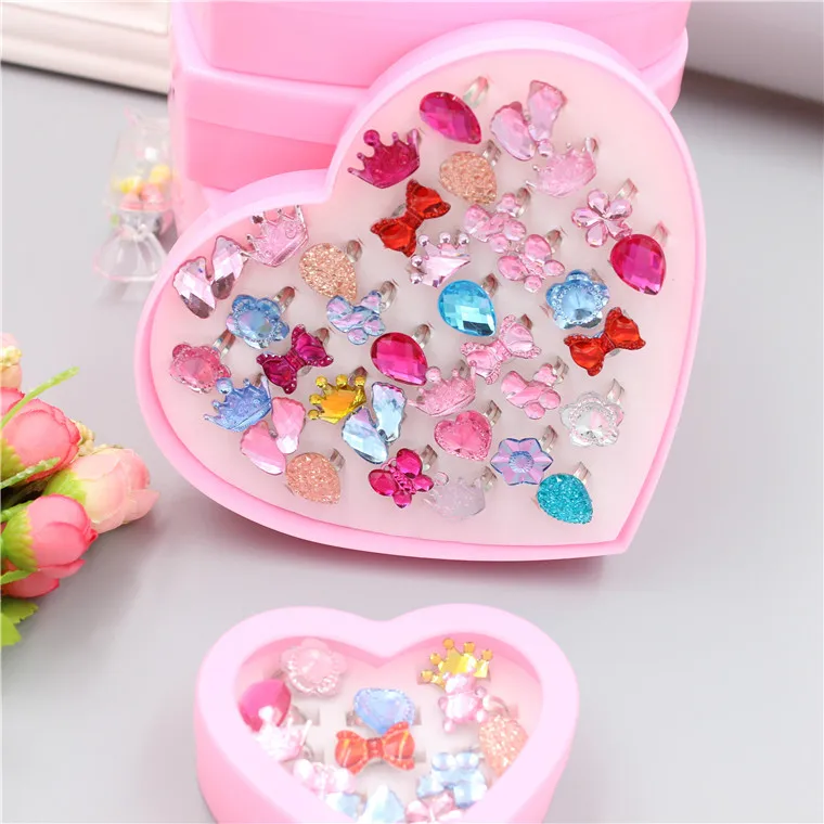 10/24/36PCs Fancy Adjustable Rhinestone Rings Princess Party Favors Kids Girls Acrylic Ring Accessories Beauty Fashion Toys