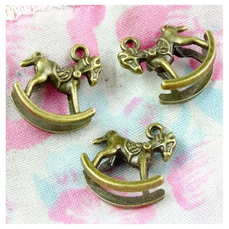 60pcs Vintage Horse Charms Pendant For Jewelry Making Antique Bronze Color Rocking Horse Charms 15.5*14MM