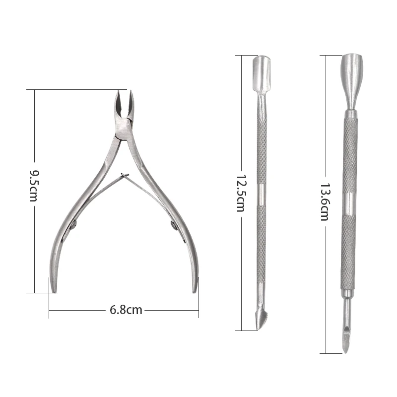 3pcs Nail Cuticle Pusher Dead Skin Remover Stainless Steel Cuticle Nipper Spoon Dual-end Trimmer Cutter Clipper Manicure Tools