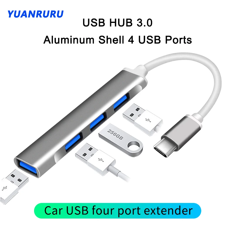 USB-концентратор 3,0, 4 порта USB 3,0 HubB, разветвитель с несколькими USB-портами, адаптер из алюминиевого сплава, подходит для Lenovo Macbook, компьютерные аксессуары для ПК