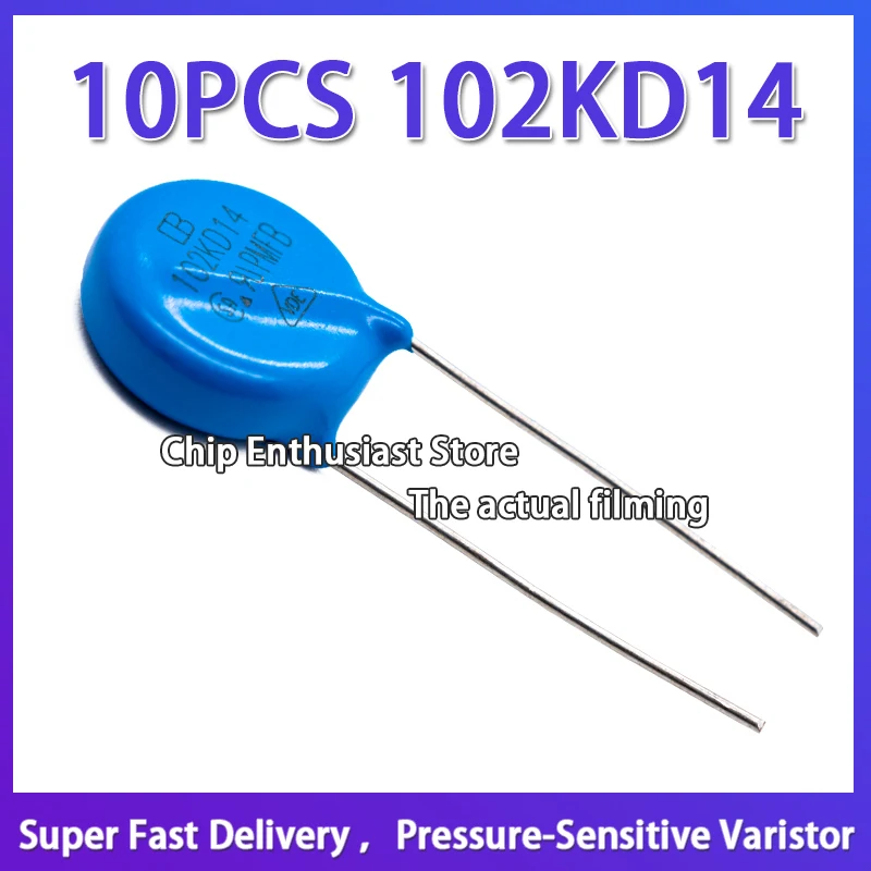 10PCS Pressure-Sensitive Varistor 102KD14 DIP-2  Super Fast Delivery 14D102K 14K102 1100V Foot Distance 7.5MM