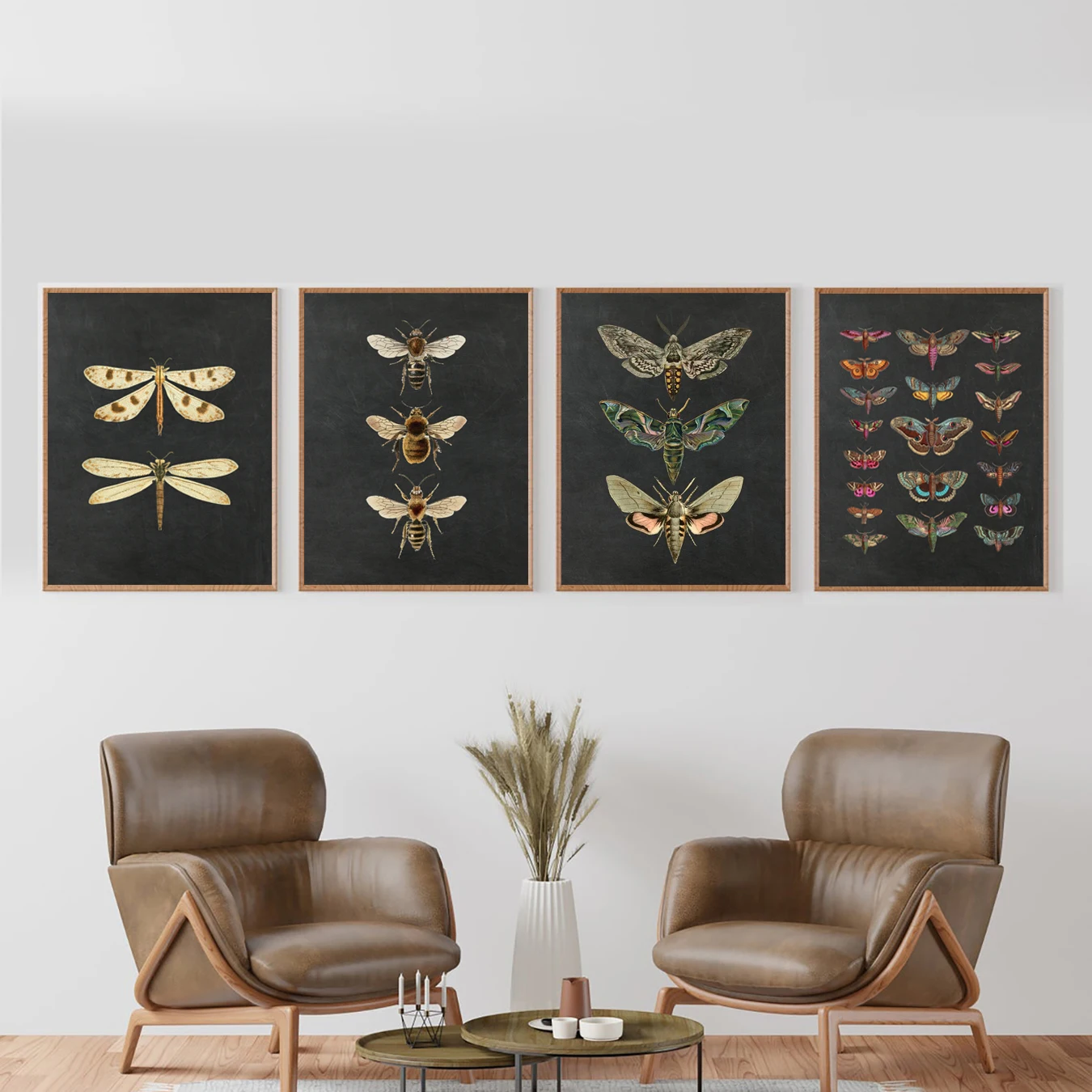 Moth Art Print Black Butterfly Poster Vintage Bee Canvas Painting Dark Bee Prints Nature Insect Educational Wall Pictures Decor