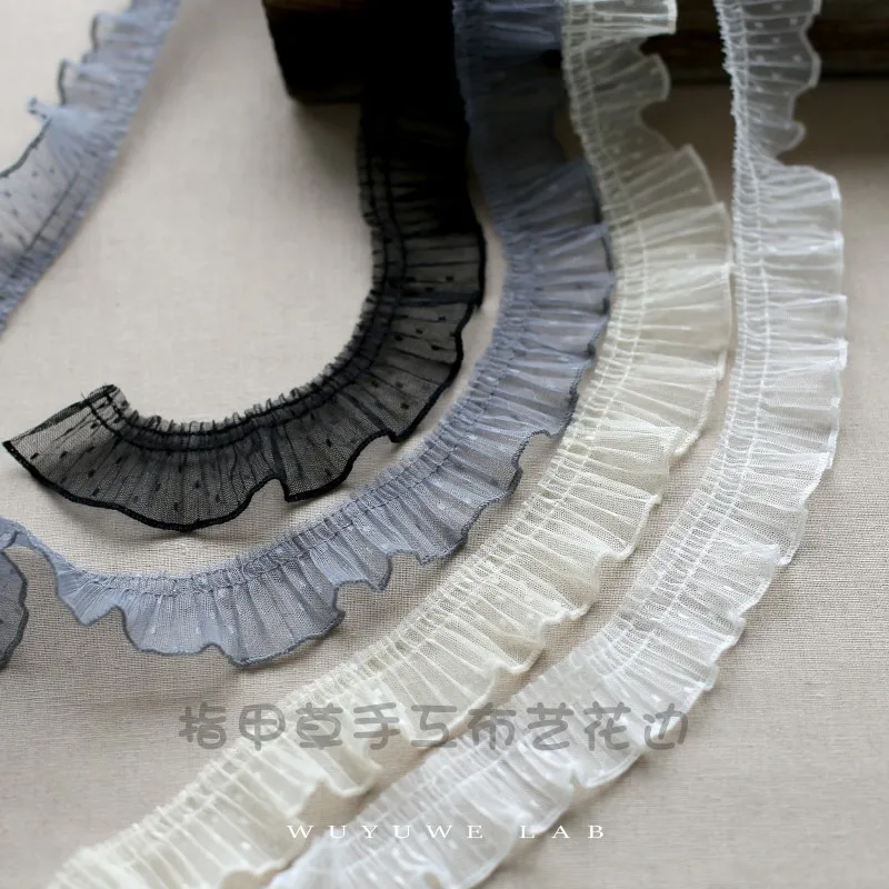 2M White Black Grey Yellow Embroidery Lace Fabric GuipureDot Lace Ribbon Trim Sewing Accessories for Dress Encaje Dentelle 4cm