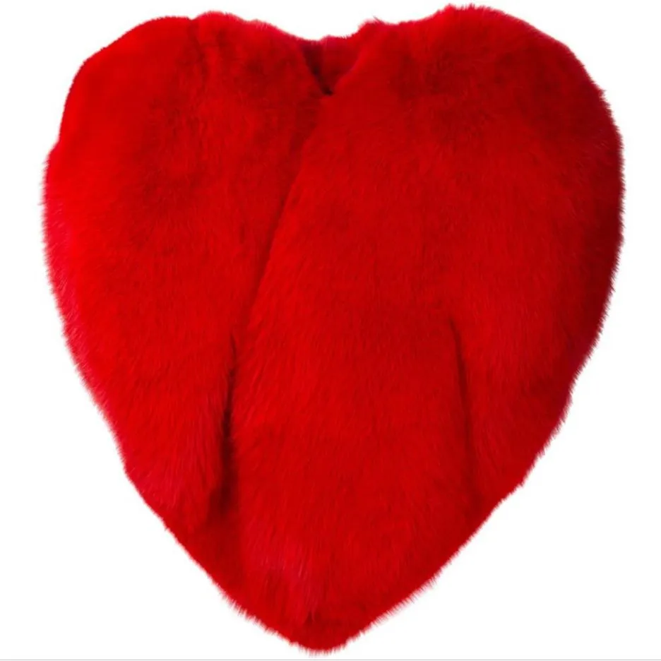 

Red Love Heart Faux Fox Fur Shaped Cape Long Hairy Shaggy Coat Women Thick Warm Outwear Tops