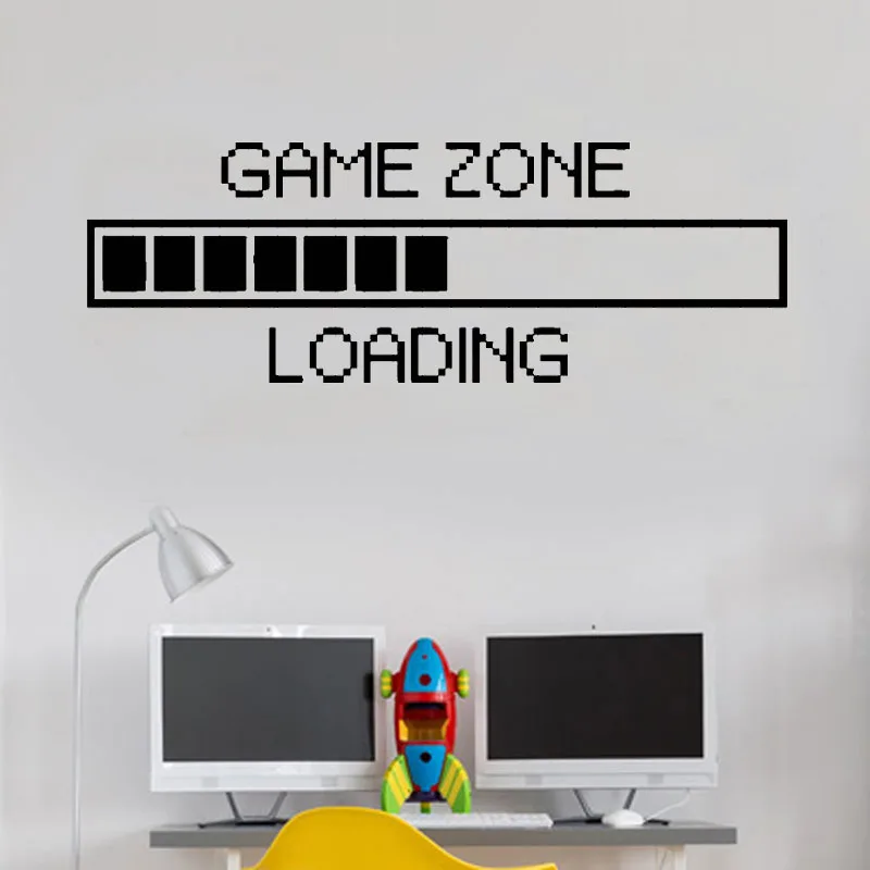 WJWY Game Room Home Decor Computer Video Game Zone Loading  Decal Wall Quote Mural Gamer Sign Vinyl Wall Sticker Playroom Decor