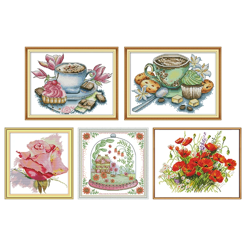 

Joy Suanday Cross Stitch Fabric Aida Flowers Counted Printed Canvas 14CT 11CT DMC Thread Handwork Embroidery Kit Needlework Set