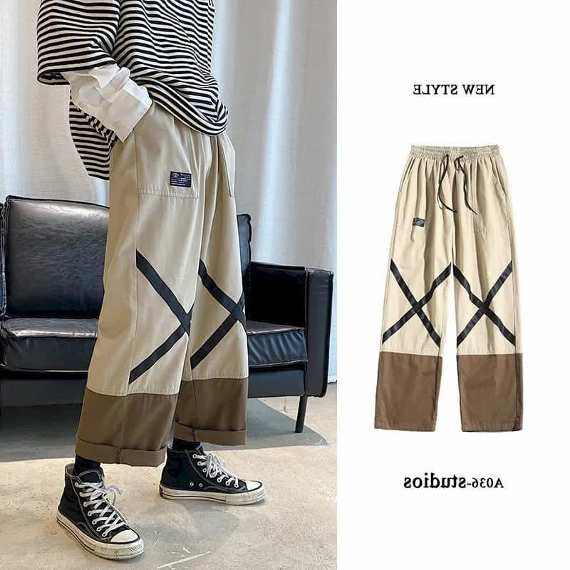 

Straight casual pants Men Hong Kong style Korean large size Ankle-length Cargo trend all-match wide-leg boot-cut trousers