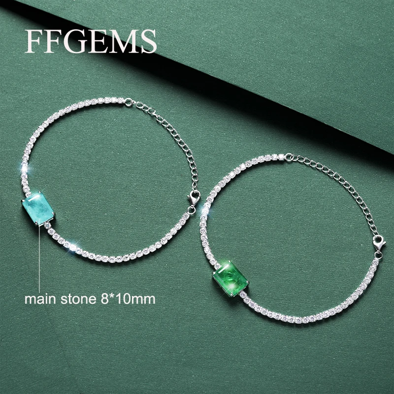 FFGEMS Paraiba Tourmaline Emerald Gemstone Diamonds Bangle Charm Tennis Bracelets silver gold color Fine Jewelry Wholesale box