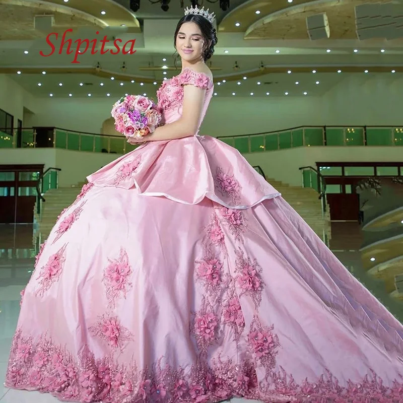 De encaje elegante vestidos de Quinceañera de talla grande vestido de bola de Mascarada niña flor princesa dulce largo 16 vestido de baile de graduación por 15 años.