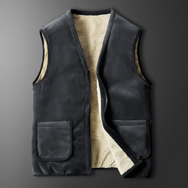 

2024 Men's Double-Sided Plush Thick Warm Zip Vest Faux Cashmere Winter Vest