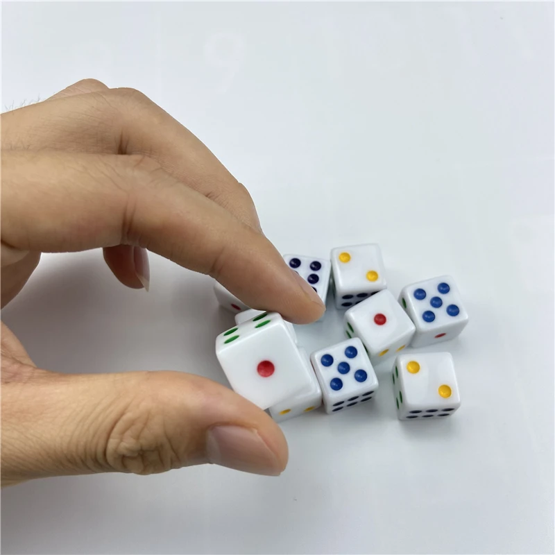 16mm 10pcs White 6 Color Points Dice Set Right Angle Square Corner Acrylic Vertical Angle D6 RPG Dice Teaching Boardgame