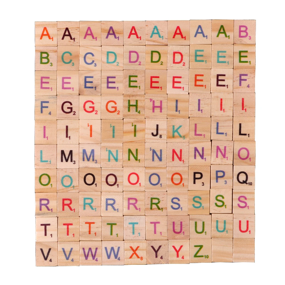 100Pcs Wood Tiles Letters Alphabet Colour Numbers Digital Puzzle Wooden Toys for Kid Favors