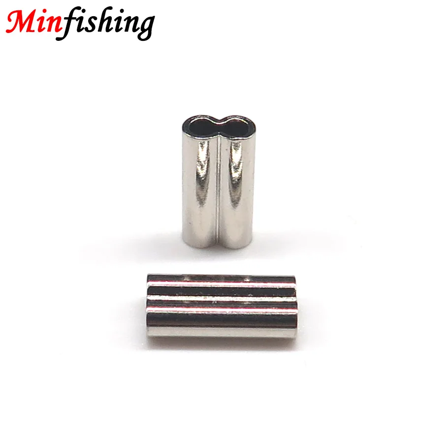 Minfishing 100/200 pcs/lot 2 Hole Copper Tube Fishing Line Hook Connector Fishing Accessories Tool