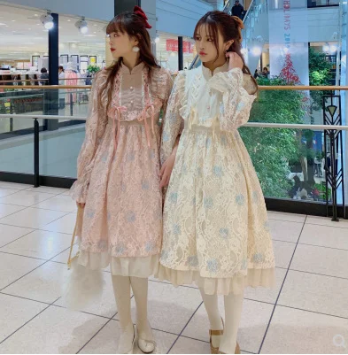 Mori girl – robe à volants pour filles, tenue de princesse japonaise kawaii, pour fête de thé, douce, cosplay, vintage, manches bouffantes, taille haute