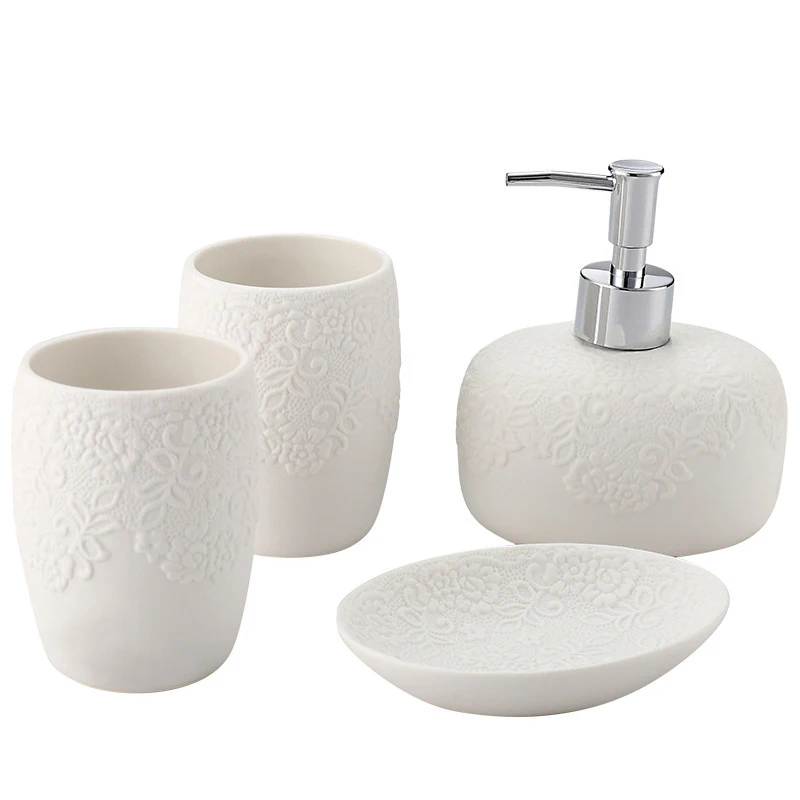 Ceramic Bathroom Accessories Set Lotion Bottle Hand Sanitizer Bottle Mouth Cup Soap Dish Household Daily Hotel Bathroom Supplies