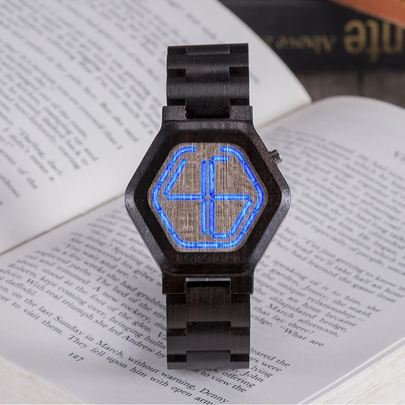 

BOBO BIRD Men's Watches relogio LED Wood Digital Watch Men Night Vision Calendar Quartz Wristwatch Minimal Time Display Custom