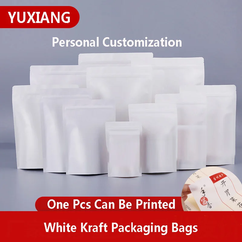 White Craft Paper Packaging Bags Standing Zip Lock Heat Seal Gift Food Tea Candy Nute Spice Bags