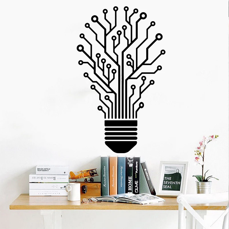 Circuit Board Electronic Bulb Wall Sticker Office Classroom Teamwork Circuit Wall Decal Bedroom Kids Room Vinyl Decor