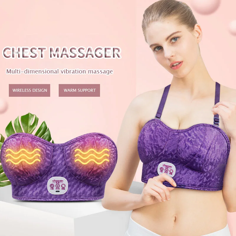 Charging Electric Breast Massage Bra Vibration Chest Massager Growth Enlargement Enhancer Breast Heating Stimulator Machine USB