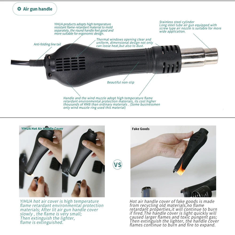 YIHUA R208A for 850B 850A 857D 858 858D 878 Digital Adjustable Soldering Station BGA Hot Air Rework Station Hot Air Handle Repl