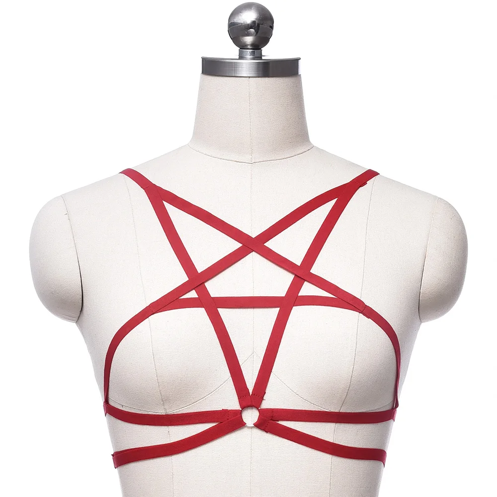 Women Pentagram Harness Cage Bra Pastel Goth Body Harness Harajuku Bra Multicolor Bondage Harness Bra Punk Sexy Lingerie