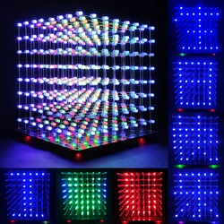 3D 8 Light Cube DIY Kit Color 8X8X8LED Single-Chip Electronic DIY Production 3D Host Computer