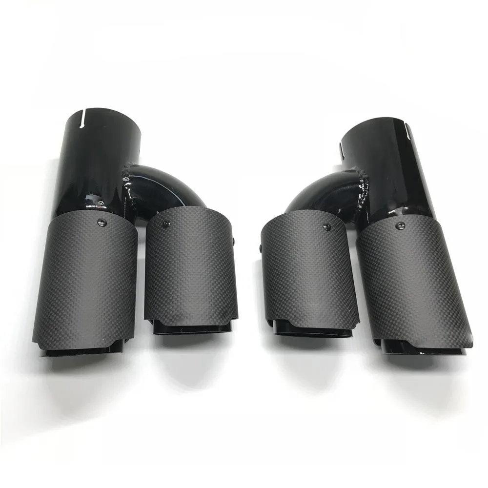 2PCS 유니버셜 H 스타일 듀얼 무광 카본 파이버 배기 팁 리어 머플러 배기 파이프 배기 팁 (BMW, 벤츠, 아크용)