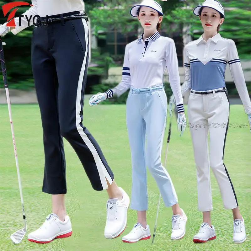 

Send Belt! Golf Pants Women High Elastic Pants Leggings Women Flared Slim Sport Trousers Quick-Dry Split Tennis Casual Sweatpant