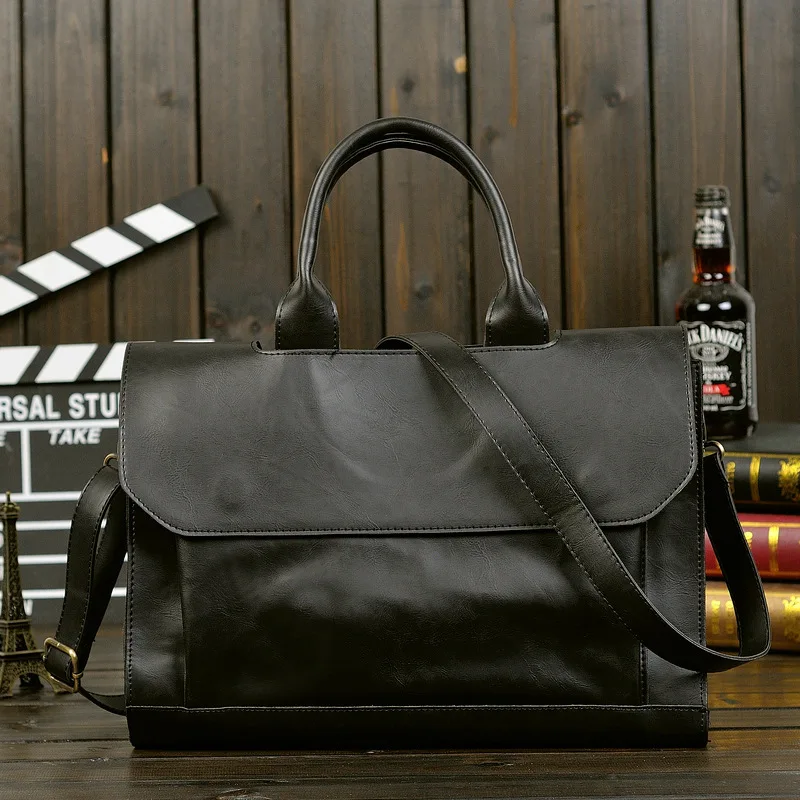 Business office Briefcase men\'s Handbag Brand Leather Tote male Solid Computer Laptop bag Vintage man Messenger Bag Leisure 2021