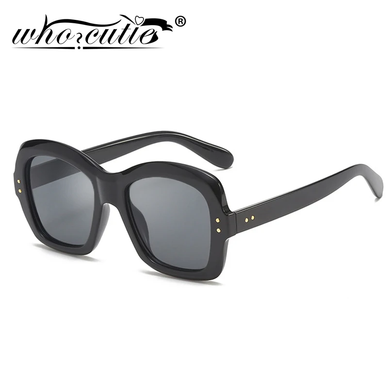 WHO CUTIE 2024 Vintage Oversized Fashion Sunglasses Women Retro Brand Design Black Unique Frame Leopard Chic Sun Glasses S240 image 2