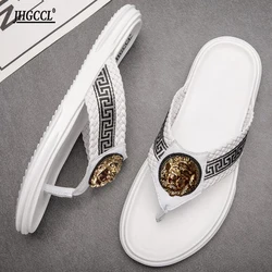 Boutique men's slippers designer multi-color beach shoes flops large size women's sandals brand slippers luxury slippers T6