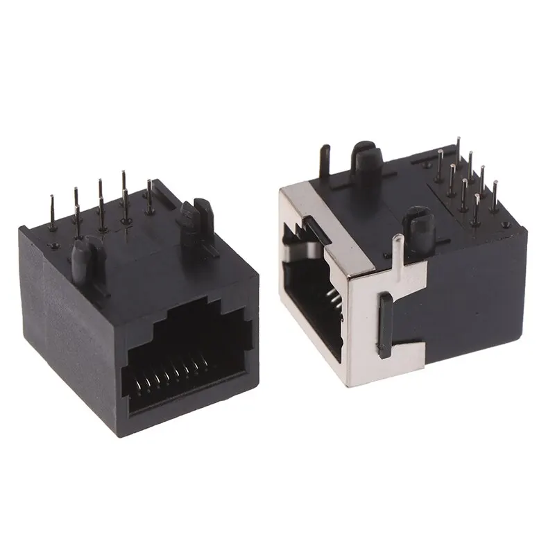 10PCS RJ45 Metal 8 Pin Female PCB Right Angle Board Jack LAN Connector With 8 Right Angle Pins