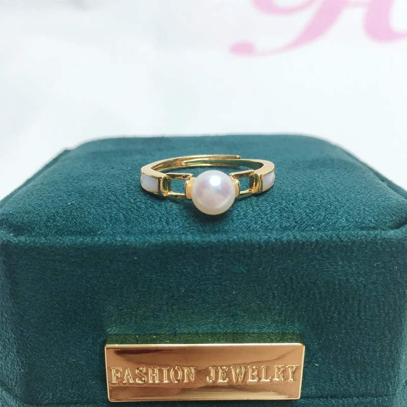 ZHBanktop-Bague en perles d'eau douce naturelles pour femme, bague plaquée or 14 carats, conception UINI, coquille exquise simple, cadeau de bijoux, Ins