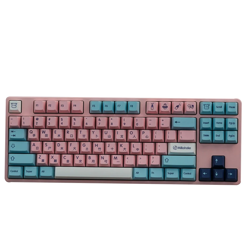 Cute Pink Milkshake Keycap Dye Sublimation For 104/68/87/980 Mechancial Keyboard 141 Full Keys Set Plus 76 Darling Letters Keys