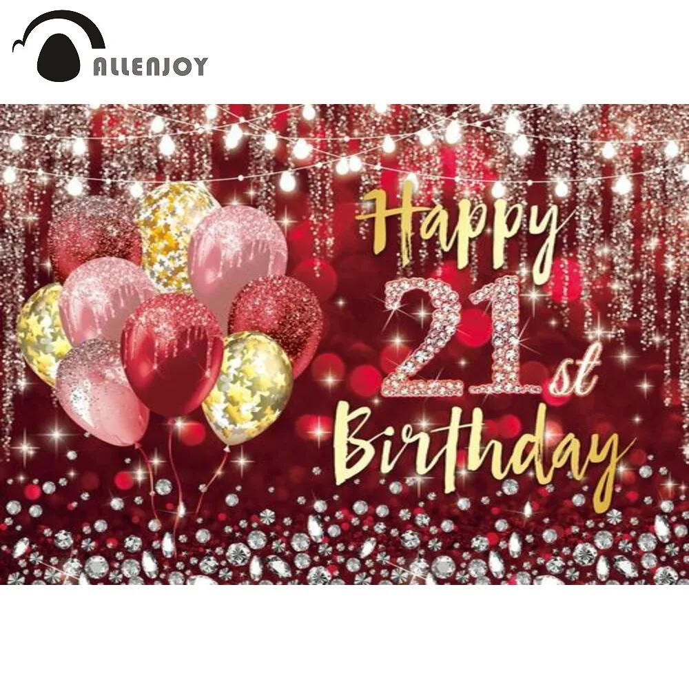 Allenjoy Happy 16 18 20 21st Girl Birthday Decoration Party Bokeh Background Glitter Diamond Lights Balloons Photophone Backdrop