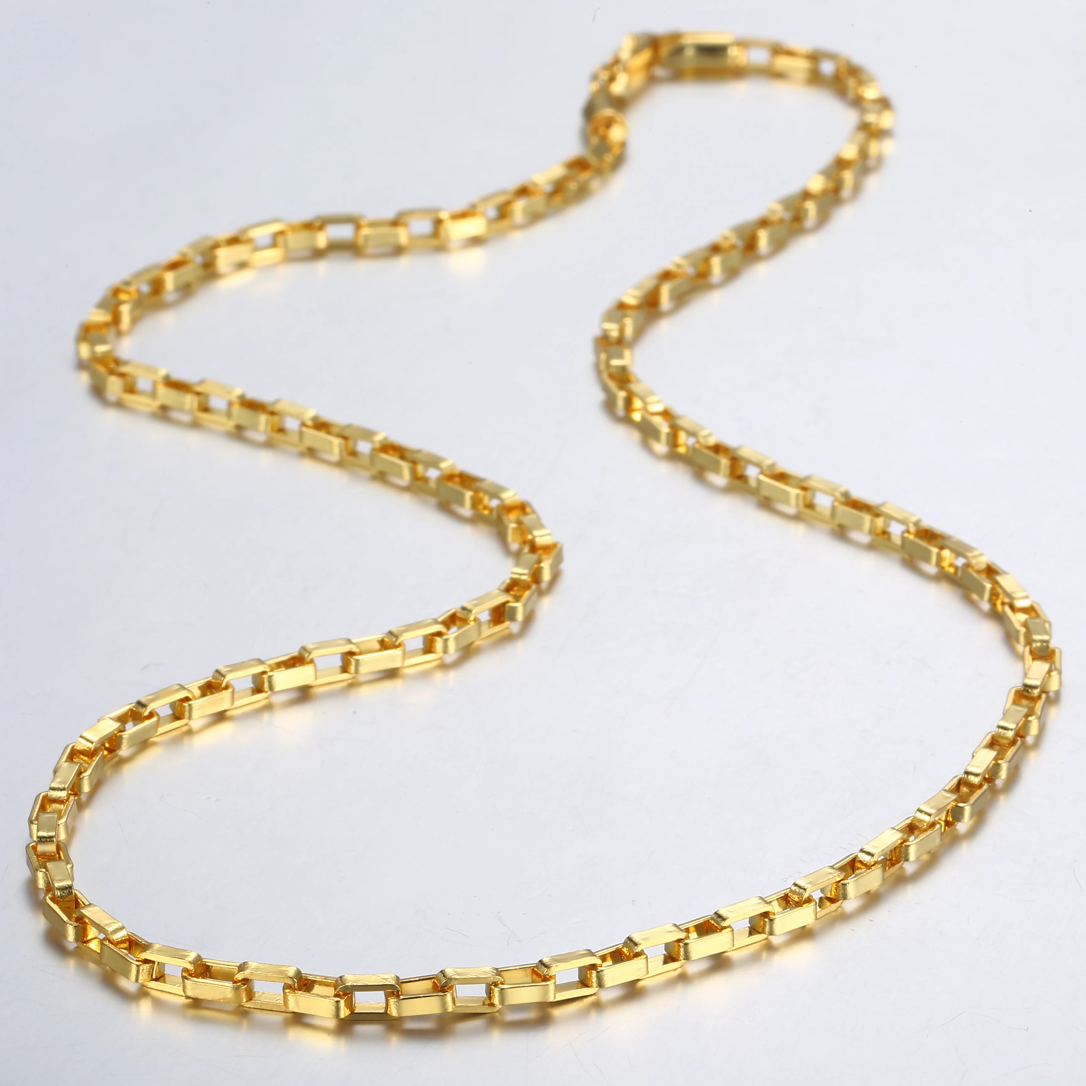 Fashion  3mm Mens Womens Necklace Chain Open Box Link Gold Color Necklace Wholesale Dropshipping Jewelry 18-24\