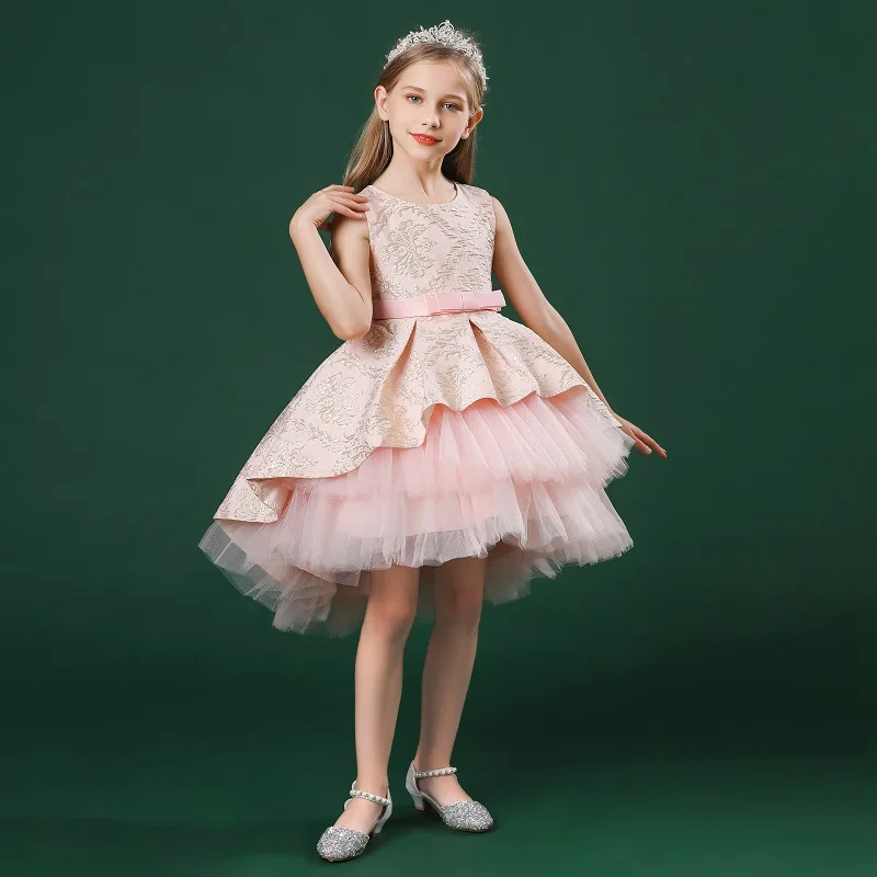 Layered Vintage Embroidery Baby Girls Princess Dress For Party Performance Elegant Kids Clothing платья для девочек 1-8 Years