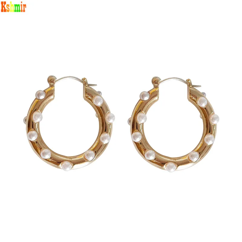 

Kshmir High Sense of Circle Earring Ear Buckle Eardrop European and American Temperament Inlaid Pearl Female Women Geometric