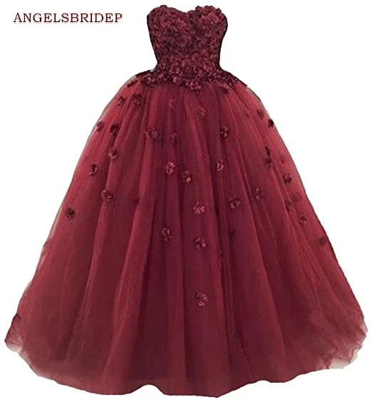 

ANGELSBRIDEP Sweetheart Ball Gown Quinceanera Dresses 15 Party Fashion 3D Flower Floor-Length Tulle Cinderella Gowns Plus Size