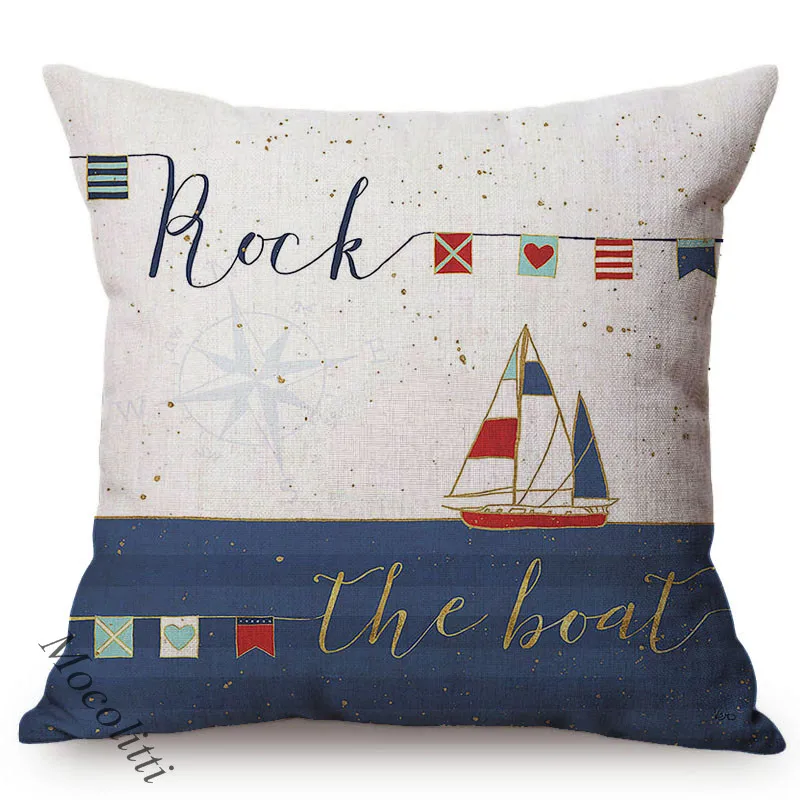 Mediterranean Style Nautical Pattern Cushion Cover Ocean Anchor Letter Cotton Linen Luxury Decorative Car Sofa Throw Pillow Case