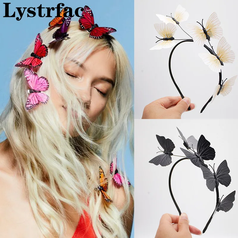 Lystrfac 2021 New Sweet Simulation Butterfly Headband for Women Girls Hairband Hair Hoop Female Party Headwear Hair Accessories