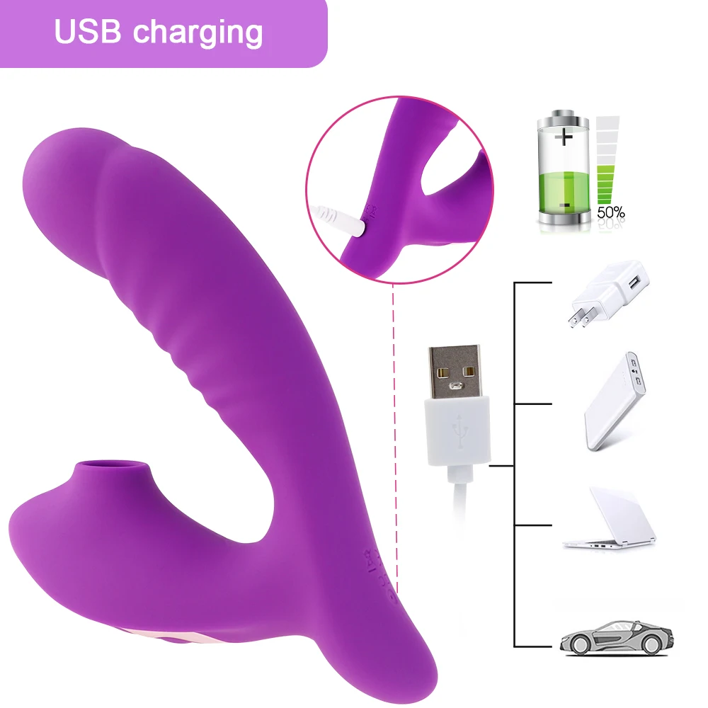 Clitoral Sucking G Spot Dildo Vibrator with 10 Powerful Modes Clit Sucker Rechargeable Clitoris Stimulator Sex Toys for Women