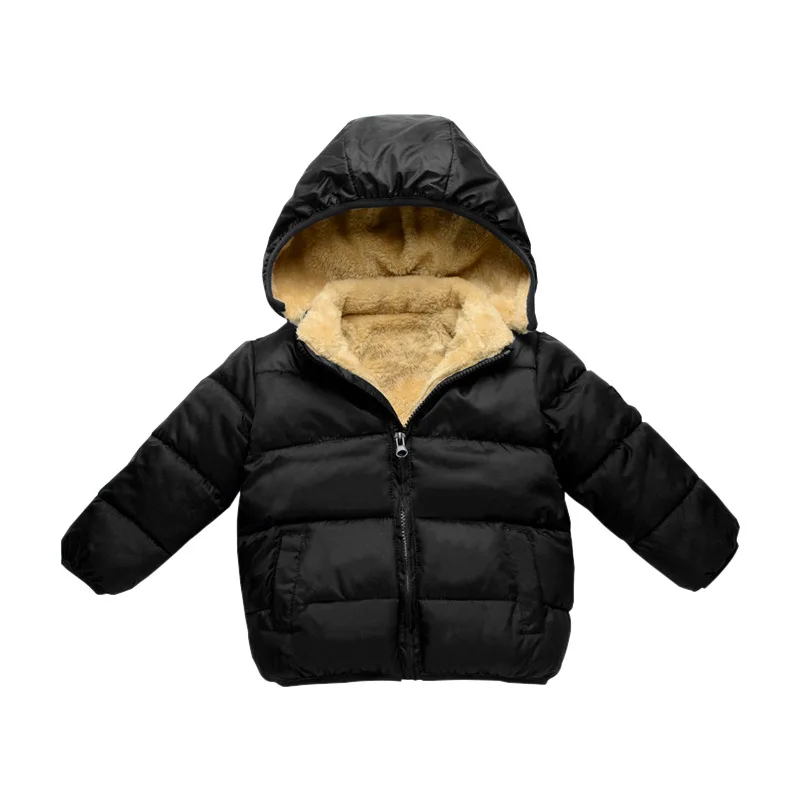 Winter Children\'S Lamb Velvet Padded Jacket Pocket Zipper Boys Down Padded Casual Hooded Jacket Baby Girl Thickened Coat Outwear