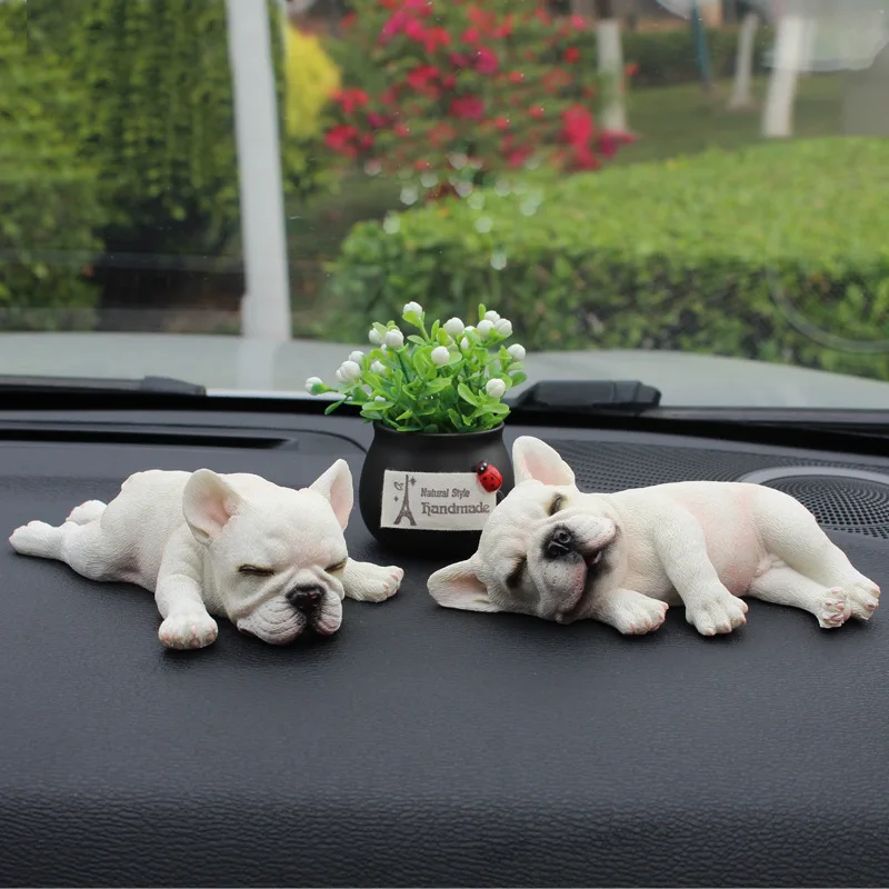 Car Interior Decoration Cute Resin Sleeping Pet Bulldog Auto Dashboard Ornaments For Car Gifts Decoration Accessories