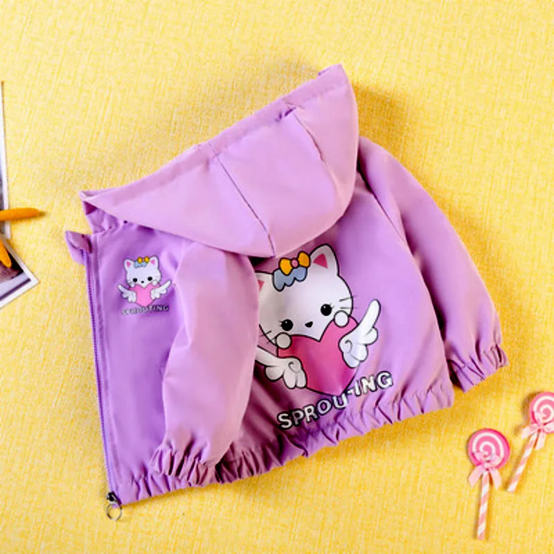 Girls Jacket Spring Kids Coat Korea Baby Cartoon Pink Clothes Customs Hooded Outerwear Windbreaker Jackets Causal Boys Autumn