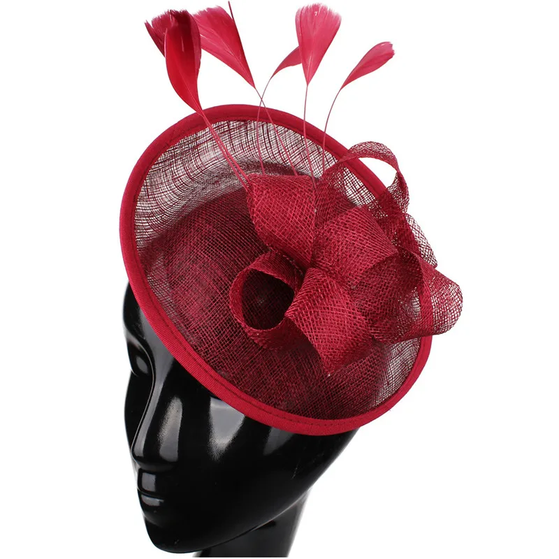 Sinamay Women Marron Fascinator Hats Headband Ladies Formal Occasion Church Headpiece With Hair Pin Bride Hair Accessories