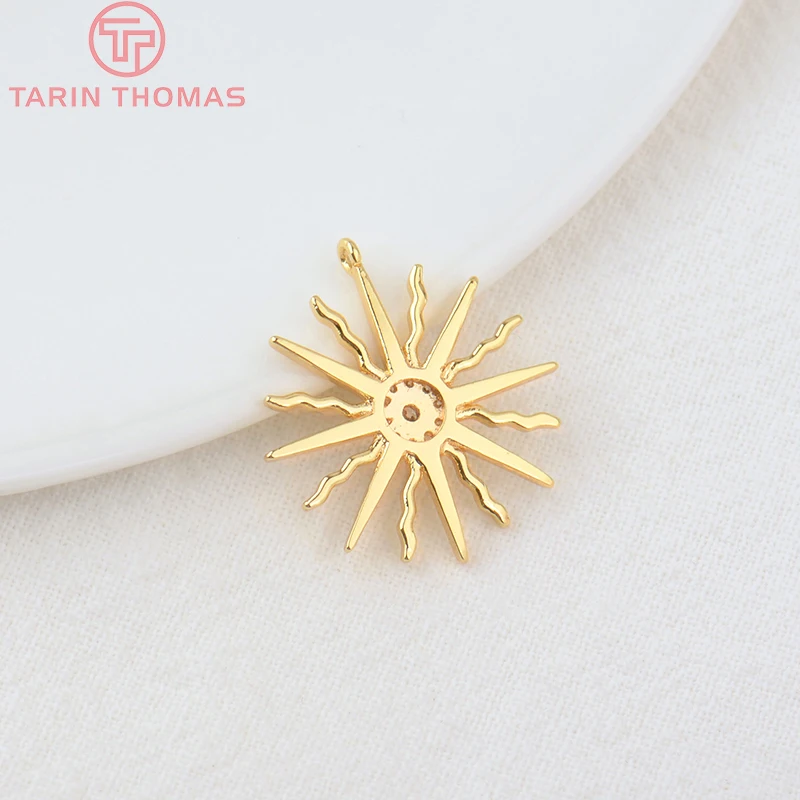(855)4PCS 16x18MM Loch 1MM 24K Gold Farbe Messing und Zirkon Sonne Charms Anhänger hohe Qualität Diy Schmuck Erkenntnisse Zubehör – Detail 9
